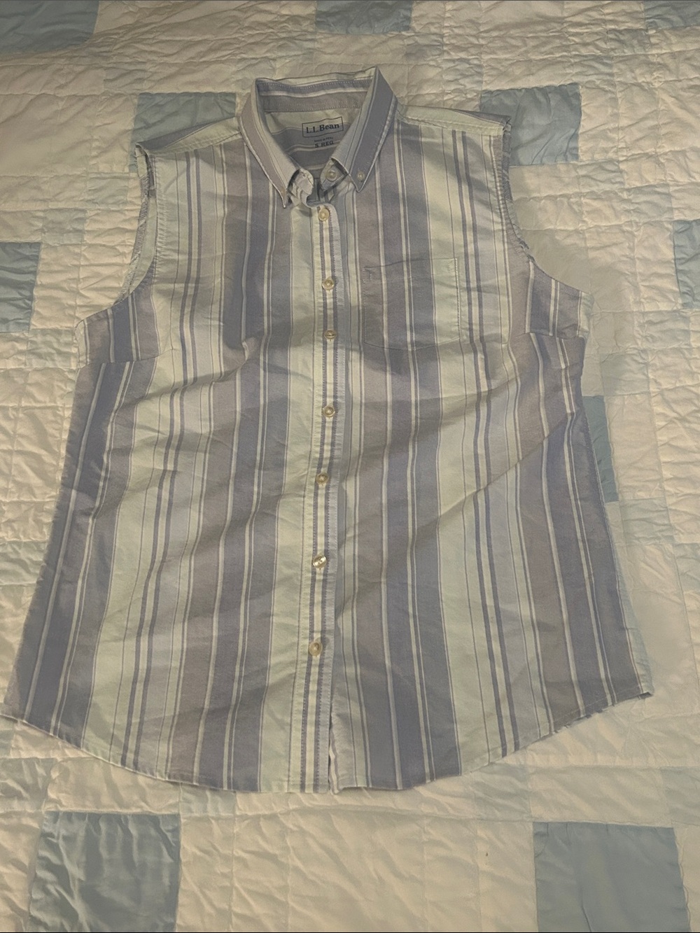 L.L. Bean Women’s  Sleeveless Button-Down Shirt - Lavender and White Stripes